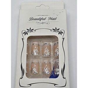 Beautiful Nail- Pressed On Nails 24 piece including Glue- Silver